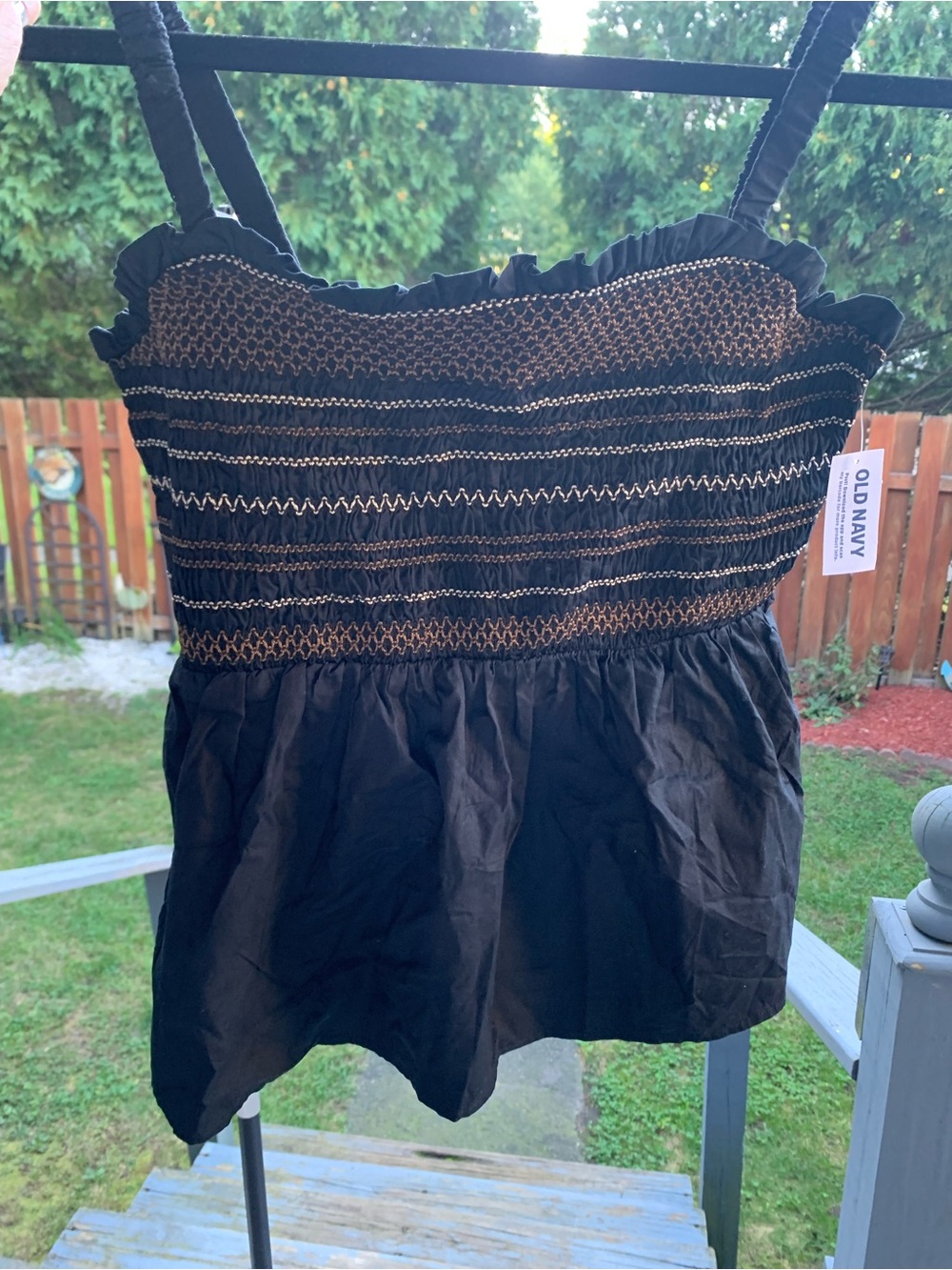 Old Navy Black Smocked Strap Tank with Contrast Stitching
